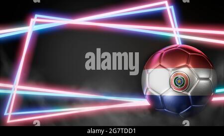 Soccer ball in flag colors on abstract neon background. Paraguay. 3D image Stock Photo