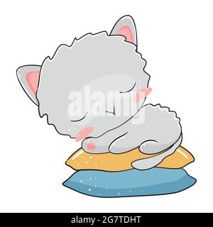 Cute cat sleeping on pillows. Vector illustration. Stock Vector
