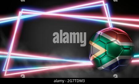 Soccer ball in flag colors on abstract neon background. South Africa. 3D image Stock Photo