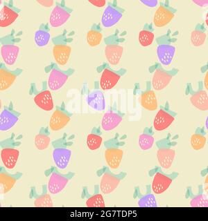 Strawberries made from geometric shapes. Modern summer seamless pattern in pastel colors Stock Vector