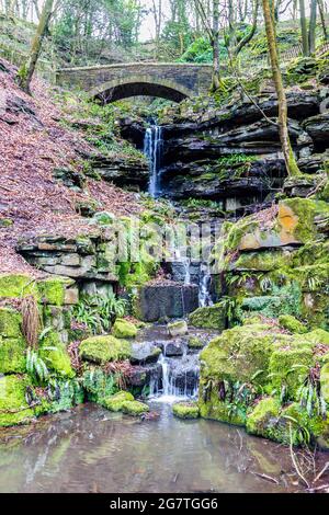 A waterfall in Rivington Terraced Gardens Stock Photo