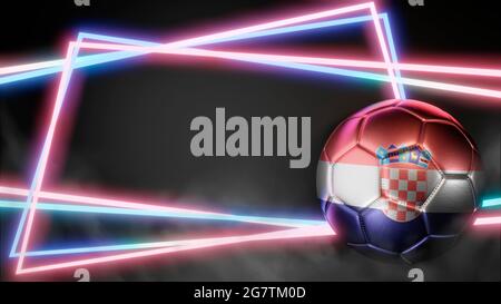 Soccer ball in flag colors on abstract neon background. Croatia. 3D image Stock Photo