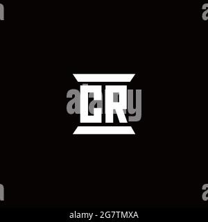 CR logo initial letter monogram with pillar shape design template isolated in black background Stock Vector