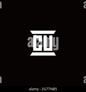CU logo initial letter monogram with pillar shape design template isolated in black background Stock Vector