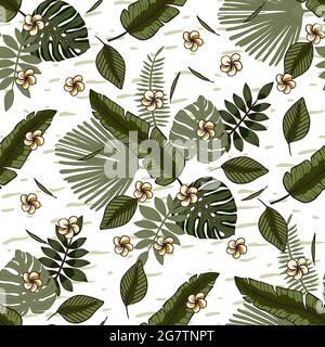 Tropical monstera banana palm leaf seamless pattern. Summer jungle paradise nature plant illustration. Exotic foliage rainforest art. Stock Vector