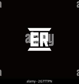 ER logo initial letter monogram with pillar shape design template isolated in black background Stock Vector
