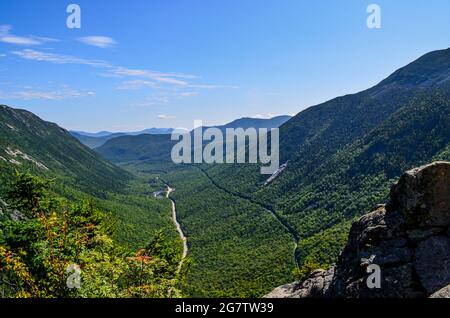 The view from Mount Willard in the White Mountains of New Hampshire. Copy space.. Stock Photo