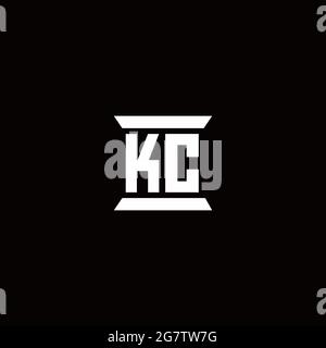 KC logo initial letter monogram with pillar shape design template isolated in black background Stock Vector