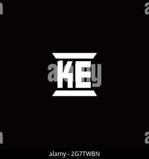 KE logo initial letter monogram with pillar shape design template isolated in black background Stock Vector