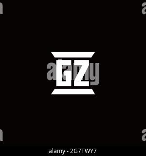 GZ logo initial letter monogram with pillar shape design template isolated in black background Stock Vector