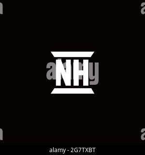 NH logo initial letter monogram with pillar shape design template isolated in black background Stock Vector