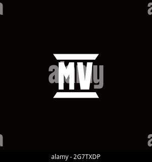 MV logo initial letter monogram with pillar shape design template isolated in black background Stock Vector