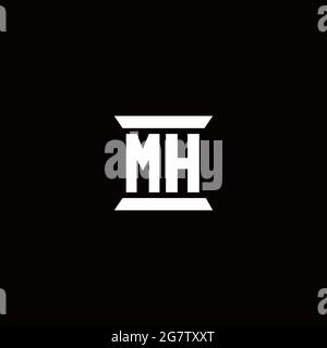 MH logo initial letter monogram with pillar shape design template isolated in black background Stock Vector