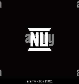 NU logo initial letter monogram with pillar shape design template isolated in black background Stock Vector