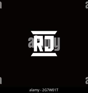 RJ logo initial letter monogram with pillar shape design template isolated in black background Stock Vector
