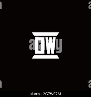OW logo initial letter monogram with pillar shape design template isolated in black background Stock Vector