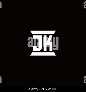 JK logo initial letter monogram with pillar shape design template isolated in black background Stock Vector