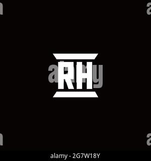 RH logo initial letter monogram with pillar shape design template isolated in black background Stock Vector
