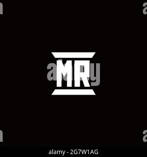 MR logo initial letter monogram with pillar shape design template isolated in black background Stock Vector