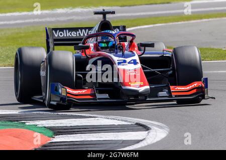 Silverstone Circuit, Silverstone, Northamptonshire, UK. 16th July, 2021. F2 British Grand Prix, Free Practice; Bent Viscaal in his Trident Dallara F2 2018 Credit: Action Plus Sports/Alamy Live News Stock Photo