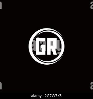 GR logo initial letter monogram with circle slice rounded design template isolated in black background Stock Vector