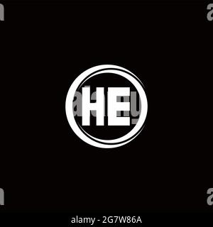 HE logo initial letter monogram with circle slice rounded design template isolated in black background Stock Vector