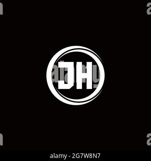 JH logo initial letter monogram with circle slice rounded design template isolated in black background Stock Vector