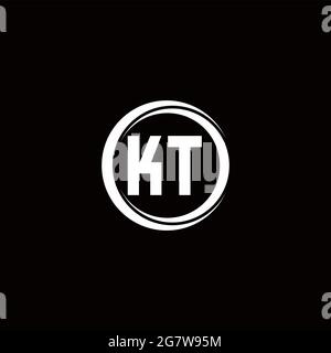 KT logo initial letter monogram with circle slice rounded design template isolated in black background Stock Vector