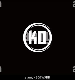 KO logo initial letter monogram with circle slice rounded design template isolated in black background Stock Vector