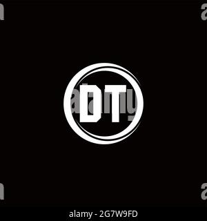 DT logo initial letter monogram with circle slice rounded design template isolated in black background Stock Vector