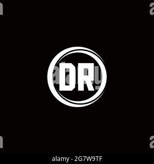 DR logo initial letter monogram with circle slice rounded design template isolated in black background Stock Vector
