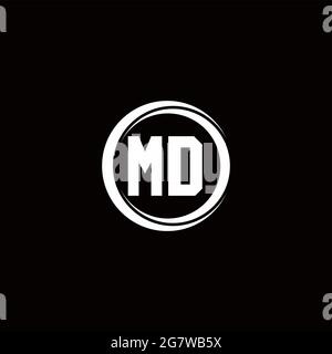 MD logo initial letter monogram with circle slice rounded design template isolated in black background Stock Vector