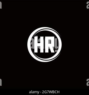 HR logo initial letter monogram with circle slice rounded design template isolated in black background Stock Vector