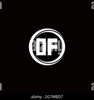 OF logo initial letter monogram with circle slice rounded design template isolated in black background Stock Vector