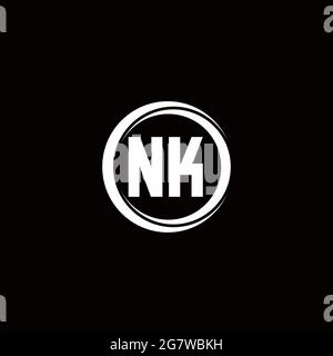 NK logo initial letter monogram with circle slice rounded design template isolated in black background Stock Vector