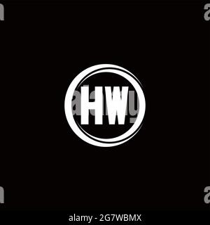 HW logo initial letter monogram with circle slice rounded design template isolated in black background Stock Vector