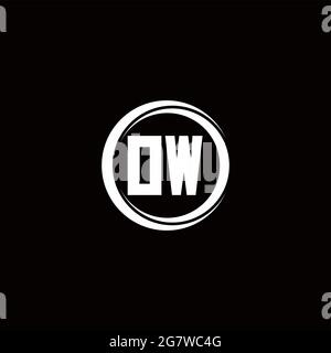 OW logo initial letter monogram with circle slice rounded design template isolated in black background Stock Vector