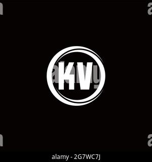 KV logo initial letter monogram with circle slice rounded design template isolated in black background Stock Vector