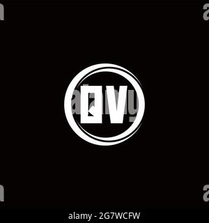 QV logo initial letter monogram with circle slice rounded design template isolated in black background Stock Vector