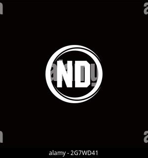 ND logo initial letter monogram with circle slice rounded design template isolated in black background Stock Vector