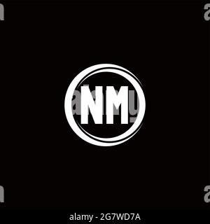 NM logo initial letter monogram with circle slice rounded design template isolated in black background Stock Vector