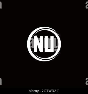 NU logo initial letter monogram with circle slice rounded design template isolated in black background Stock Vector