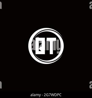 QT logo initial letter monogram with circle slice rounded design template isolated in black background Stock Vector