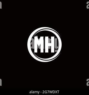 MH logo initial letter monogram with circle slice rounded design template isolated in black background Stock Vector