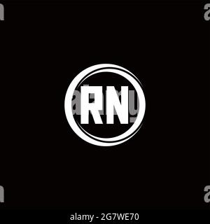 RN logo initial letter monogram with circle slice rounded design template isolated in black background Stock Vector