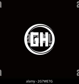 GH logo initial letter monogram with circle slice rounded design template isolated in black background Stock Vector