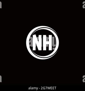 NH logo initial letter monogram with circle slice rounded design template isolated in black background Stock Vector