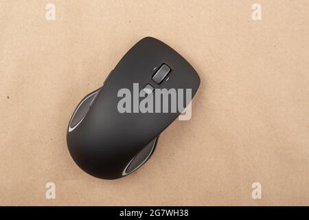 Modern wireless computer mouse. Space for text. Top view. Stock Photo