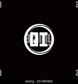 QI logo initial letter monogram with circle slice rounded design template isolated in black background Stock Vector