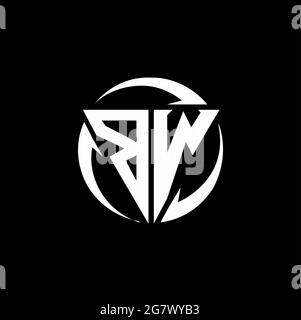 BW logo with triangle shape and circle rounded design template isolated on black background Stock Vector
